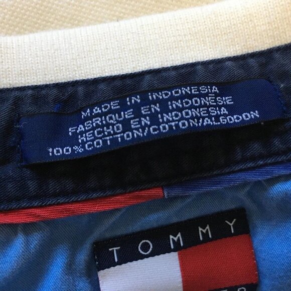 Vintage Tommy Hilfiger Polo Shirt Mens Large Cream 3 Stripe Preppy 90s - Picture 7 of 7